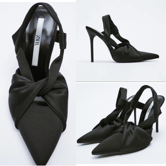 Zara Shoes - Zara Black Pointed Toe Interwoven Fabric
Pump Heels pointed Toe pumps